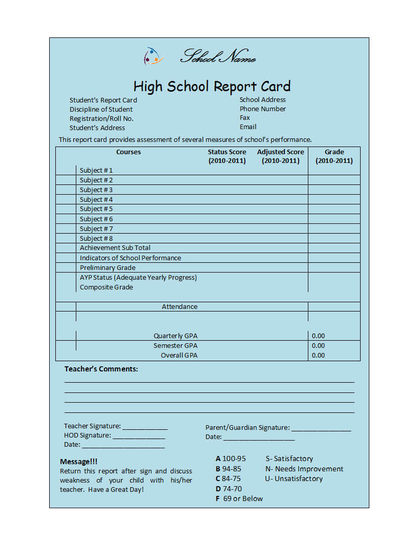 Student Report Template Throughout High School Student Report Card Template