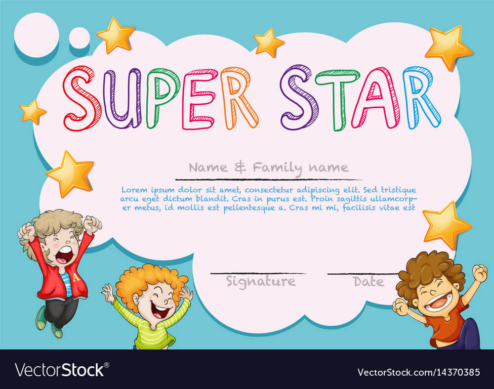 Super Star Award Template With Kids In Background Pertaining To Star Of The Week Certificate Template