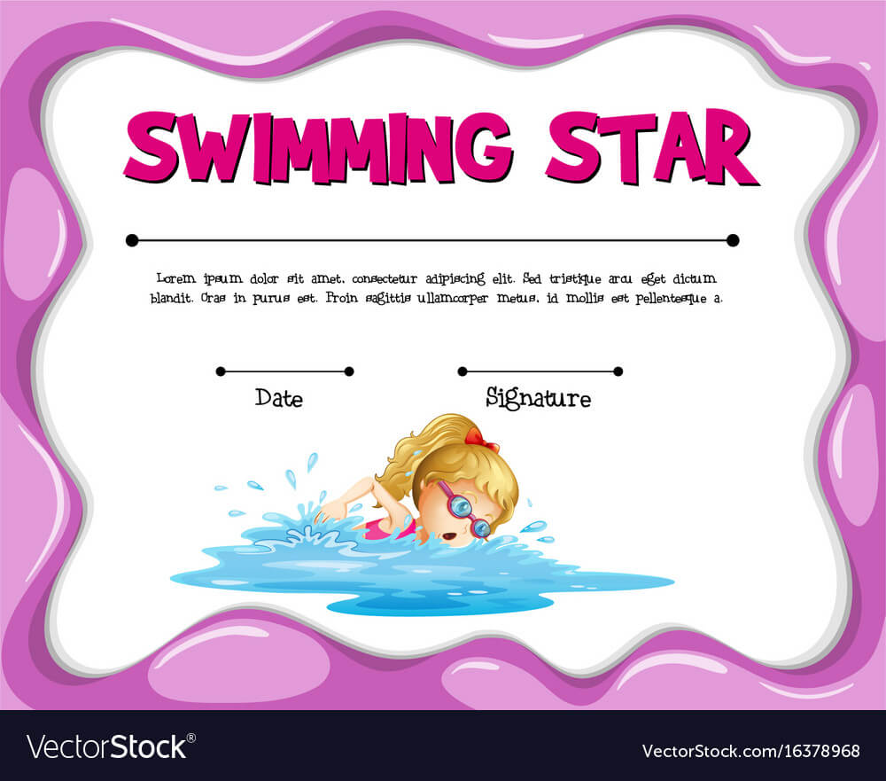 Swimming Star Certificate Template With Girl Intended For Star Of The Week Certificate Template