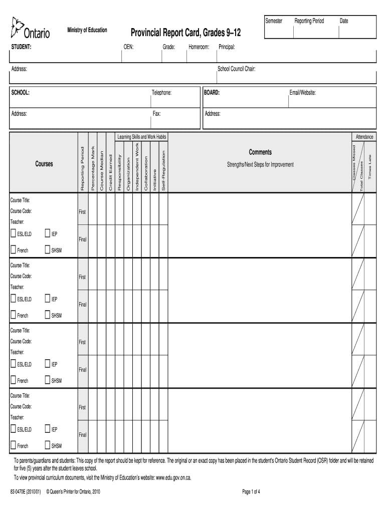 Tdsb Report Card Pdf – Fill Online, Printable, Fillable Throughout Blank Report Card Template