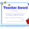 Teacher Award Template – Calep.midnightpig.co Intended For Best Teacher Certificate Templates Free
