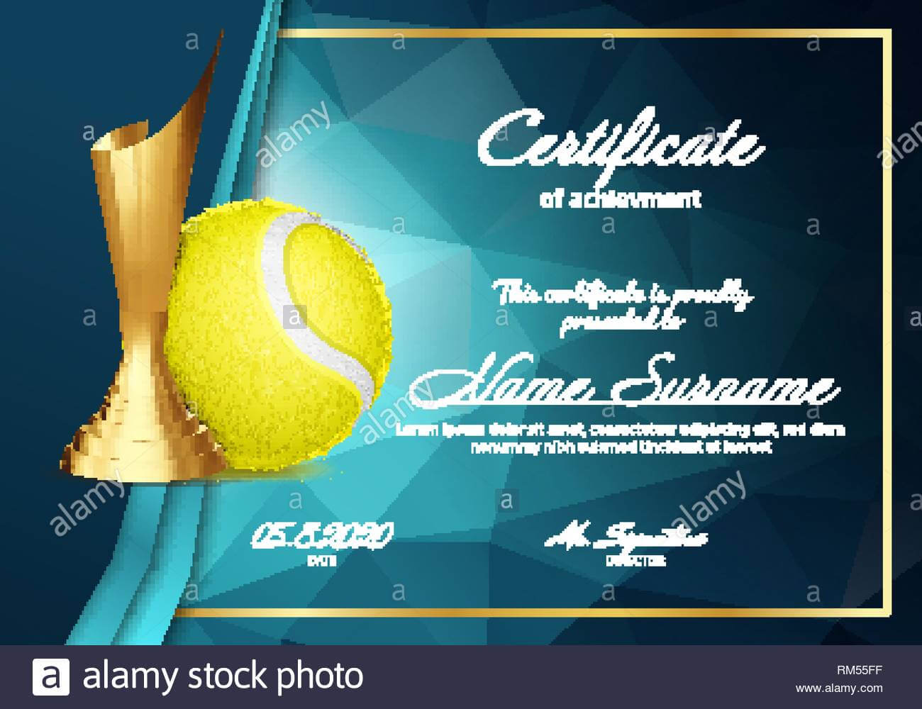 Tennis Certificate Diploma With Golden Cup Vector. Sport Intended For Tennis Gift Certificate Template