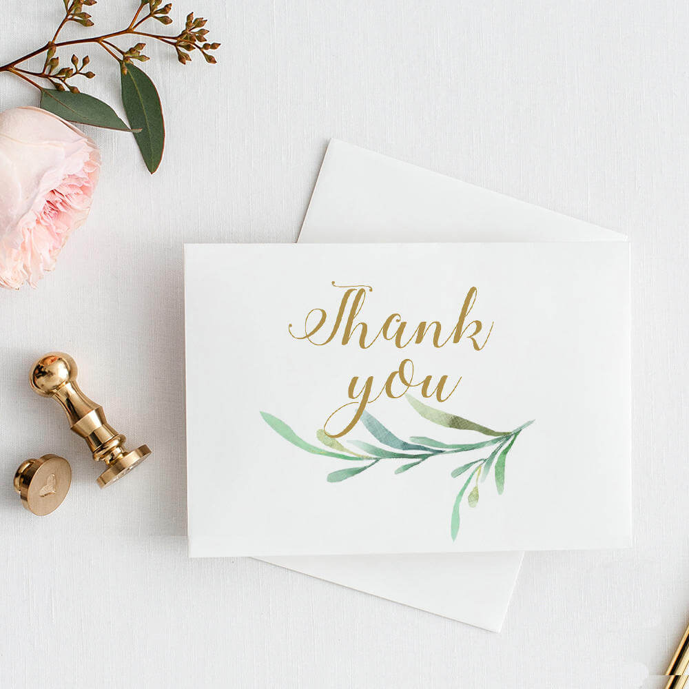 Thank You Card With Greenery. 3.5X5 Folded Size, 4 Bar Size Inside Thank You Card Template Word