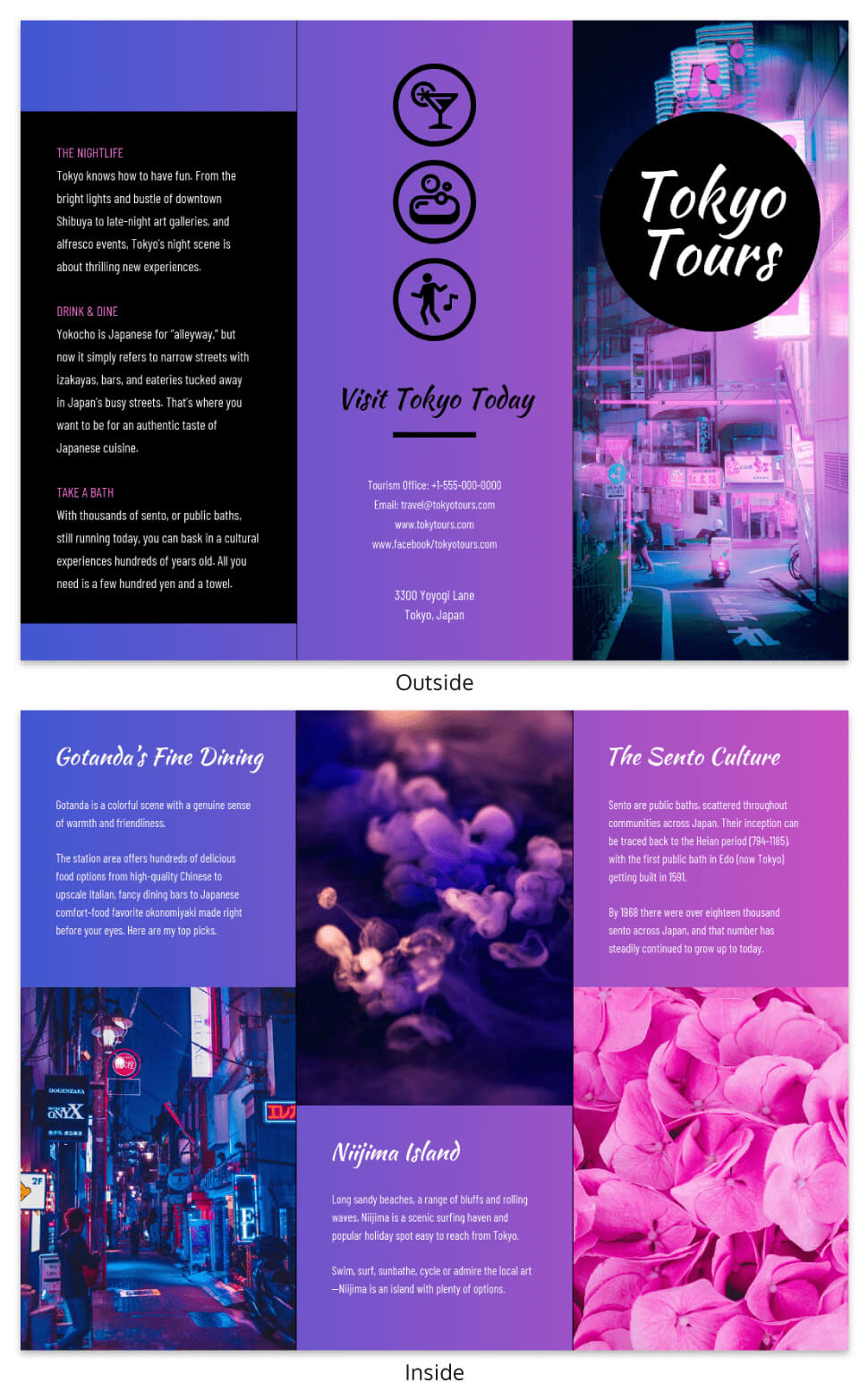 Tokyo Gradient Professional Travel Tri Fold Brochure Template Intended For Island Brochure Template