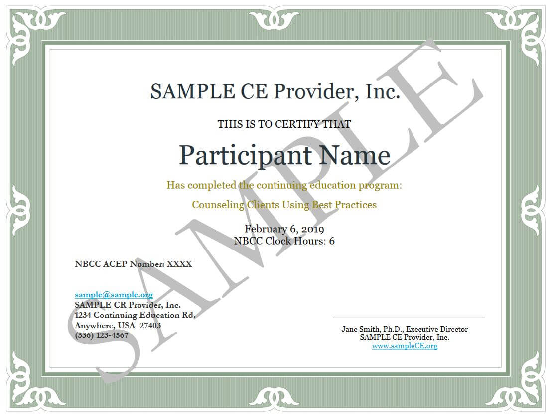 Toolbox | Nbcc Inside Continuing Education Certificate Template