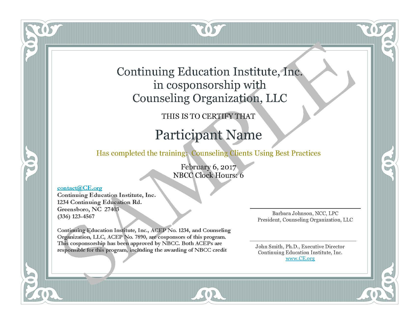 Toolbox | Nbcc Within Continuing Education Certificate Template