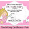 Tooth Fairy Certificate – Pink, 5 X 7 Inches For Free Tooth Fairy Certificate Template