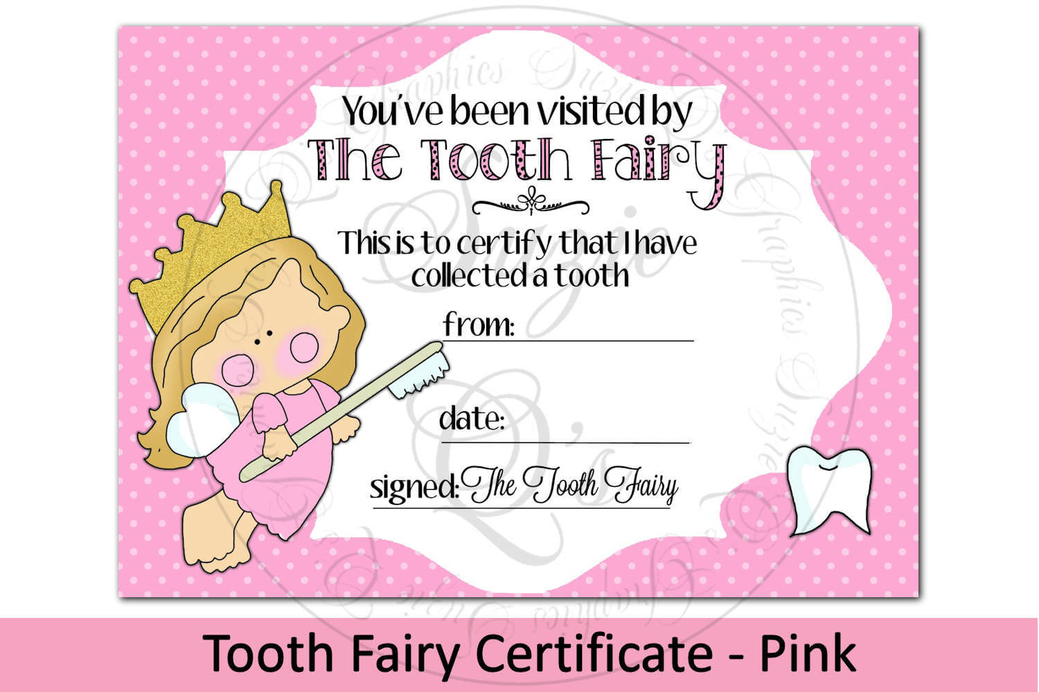 Tooth Fairy Certificate – Pink, 5 X 7 Inches For Free Tooth Fairy Certificate Template