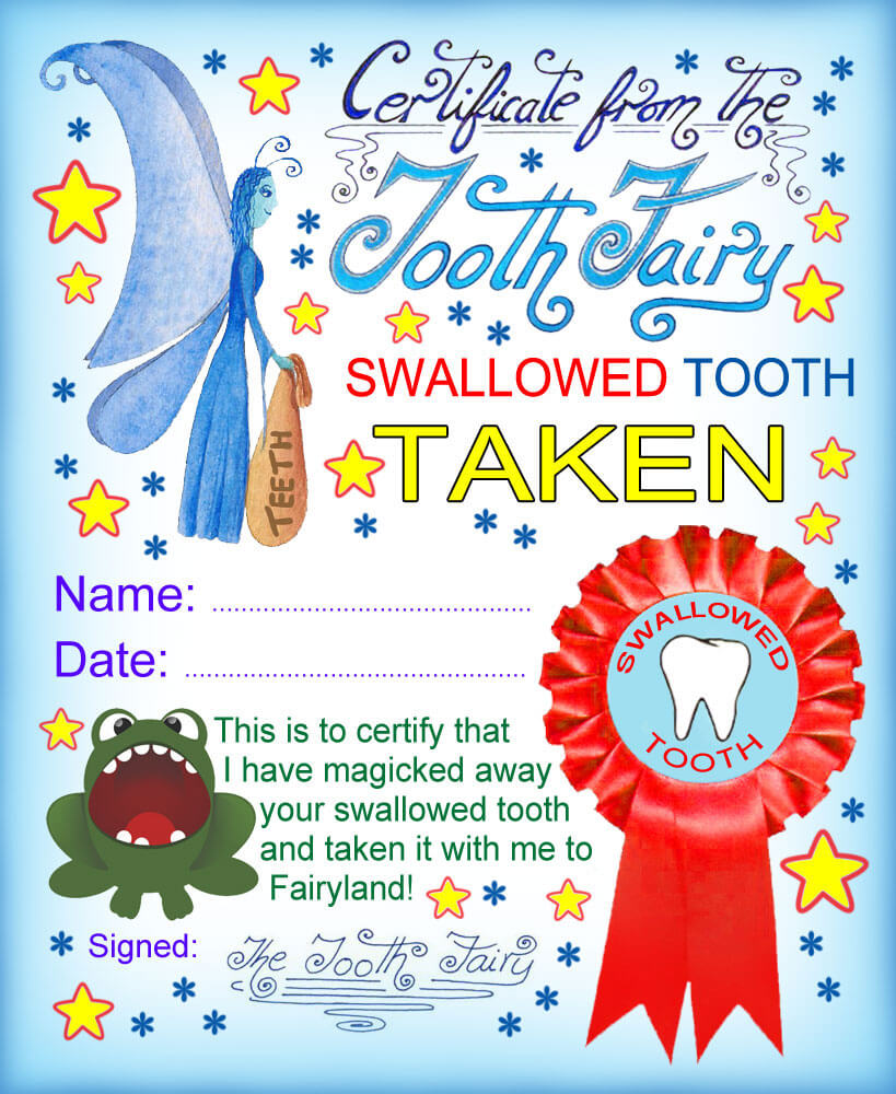 Tooth Fairy Certificate: Swallowed Tooth Taken | Rooftop Pertaining To Free Tooth Fairy Certificate Template