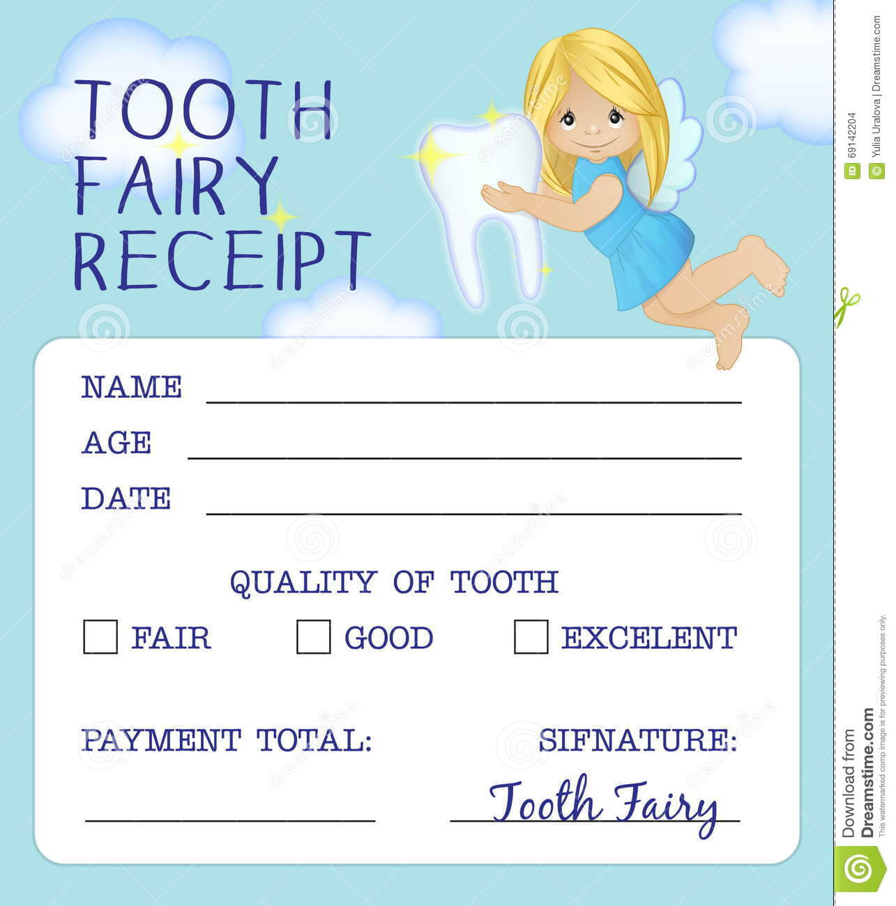Tooth Fairy Receipt Certificate Design Stock Vector in Tooth Fairy
