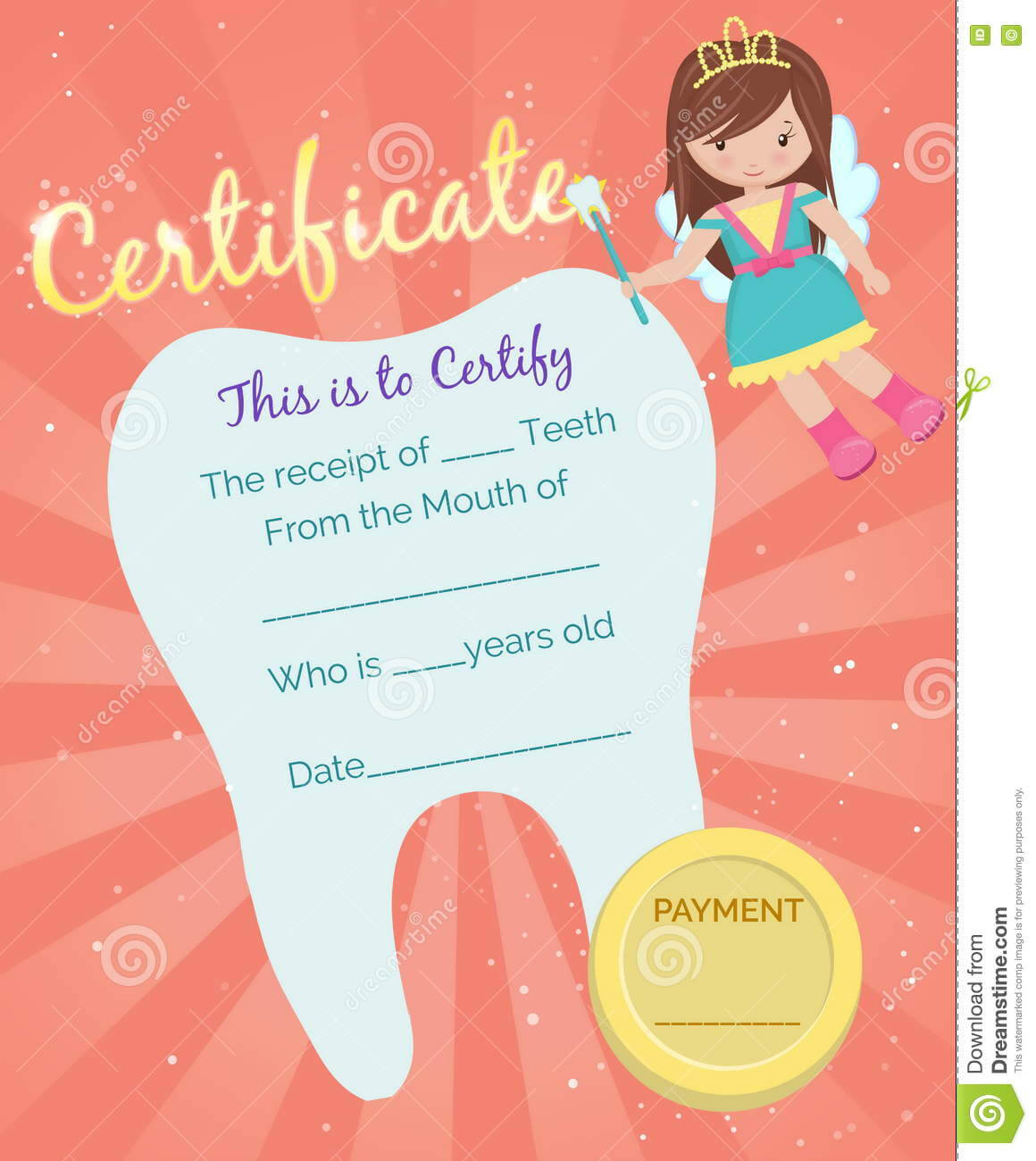 Tooth Fairy Receipt Certificate Template Stock Vector With Free Tooth Fairy Certificate Template