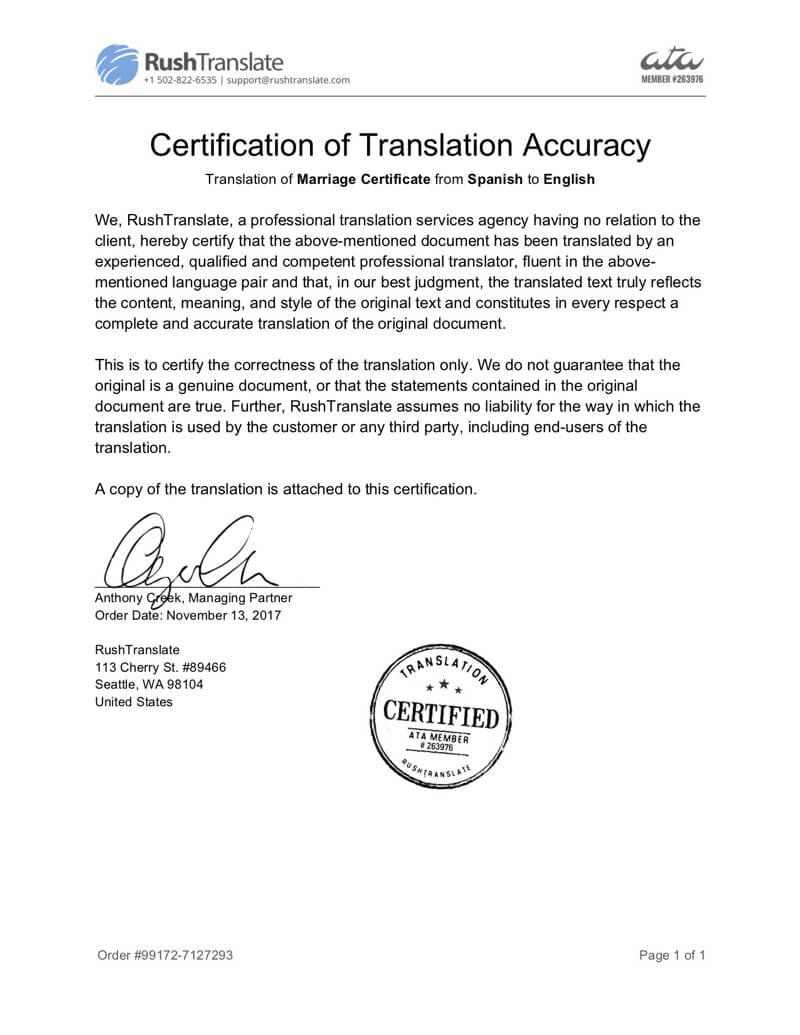 Translation Services Inside Birth Certificate Translation Template English To Spanish
