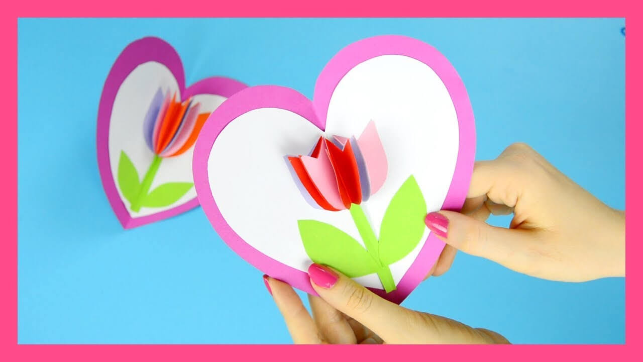 Tulip In A Heart Card – Stepstep Valentines Day Or Mothers Day Card  Tutorial Within 3D Heart Pop Up Card Template Pdf