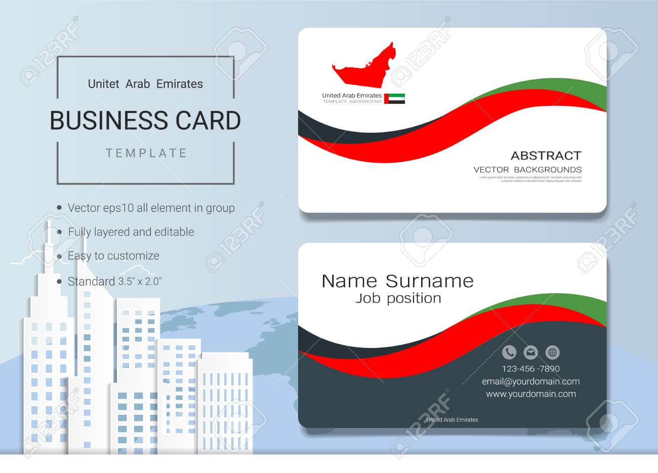 Uae Abstract Business Card Or Name Card Template. Emirates Banner.. Throughout Ss Card Template