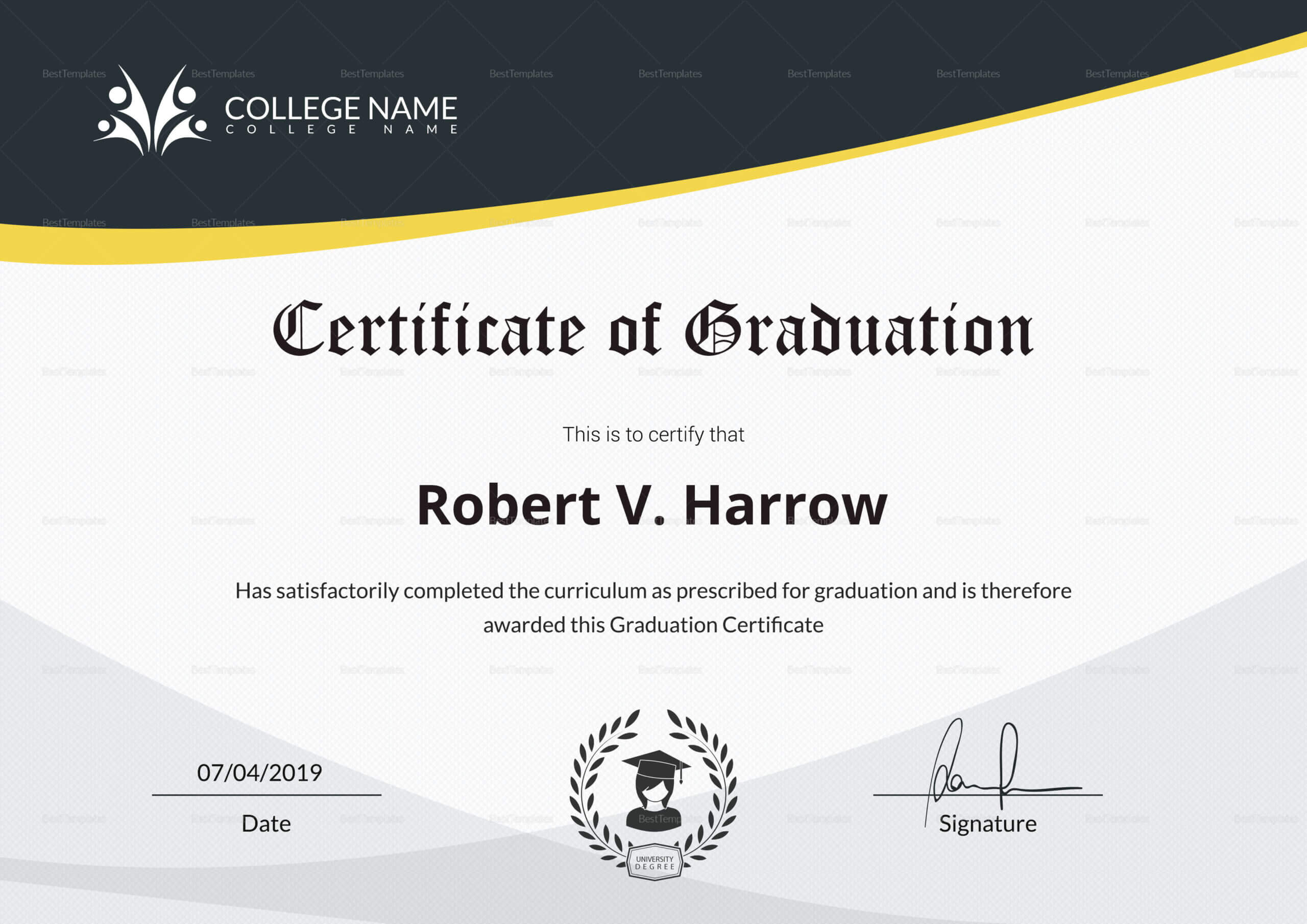 Universal College Graduation Certificate Template Inside College Graduation Certificate Template