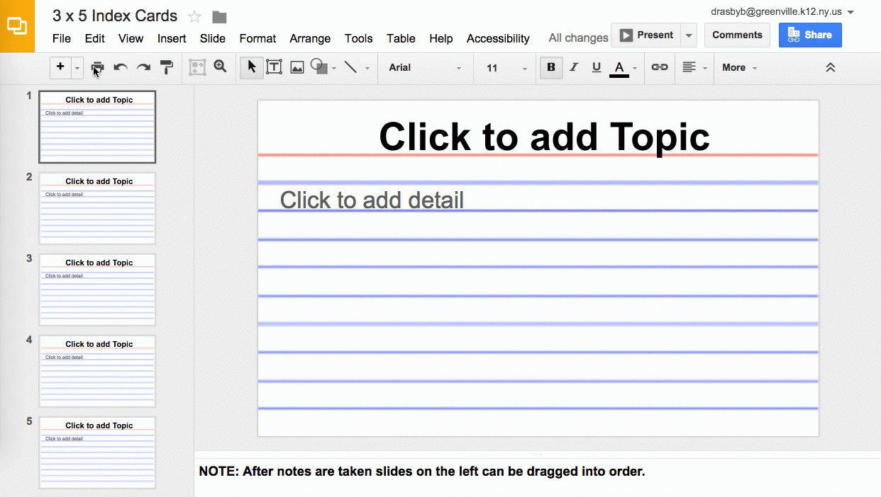 Using Google Slides To View Multiple Slides As One Sheet For Index Card Template Google Docs