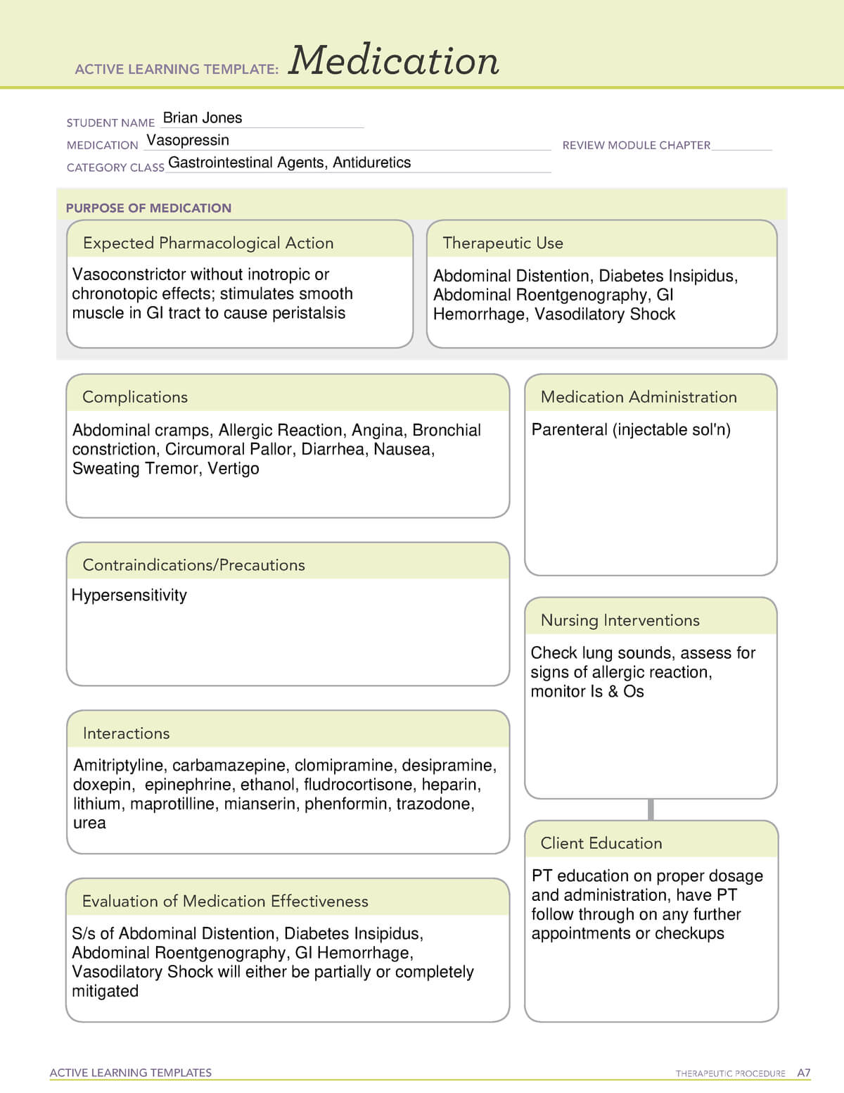 Vasopressin Med Card – Nr 291 Pharmacology I – Studocu Inside Pharmacology Drug Card Template