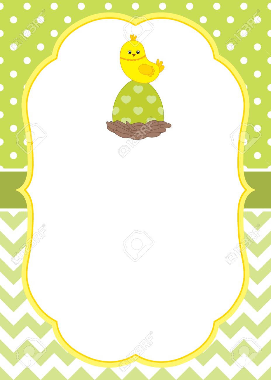Vector Card Template With A Cute Chick On Polka Dot And Chevron Background.  Vector Easter Egg. Vector Illustration. Throughout Easter Chick Card Template