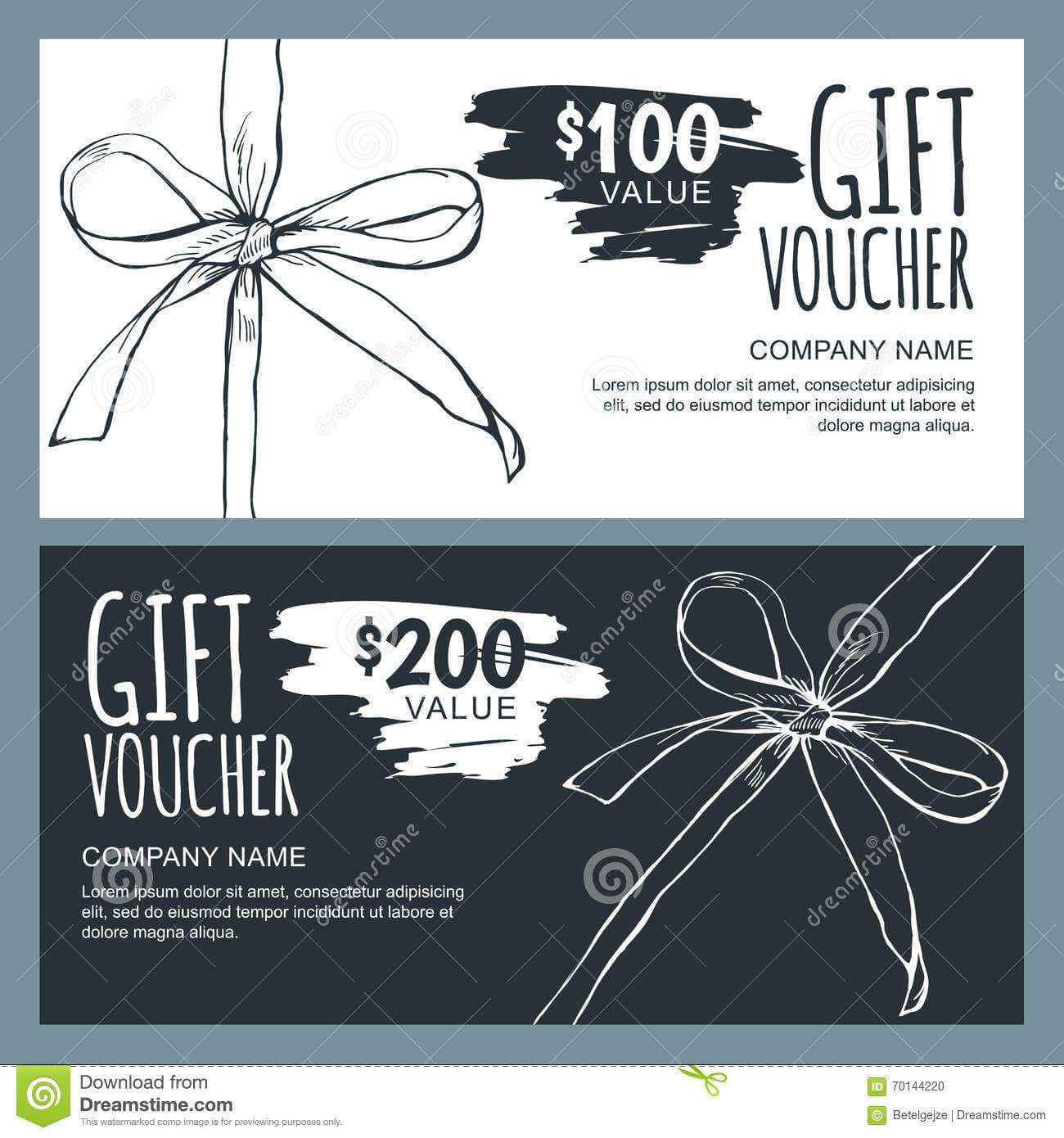 Vector Gift Voucher Template With Hand Drawn Outline Bow Inside Black And White Gift Certificate Template Free