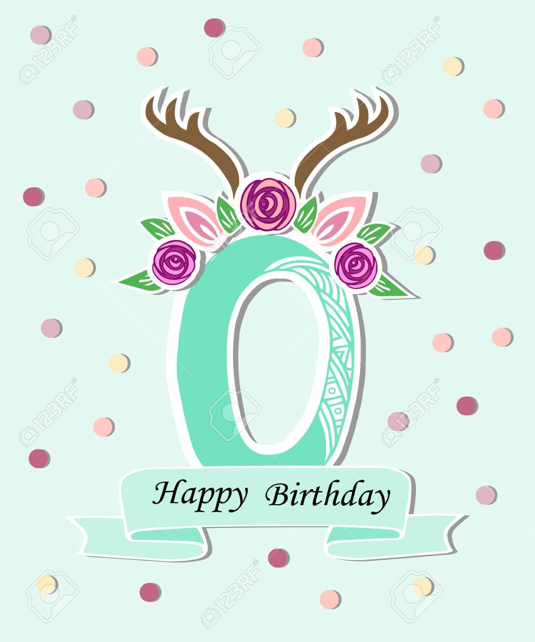 Vector Illustration Number Zero With Deer Headband. Template.. Intended For Headband Card Template