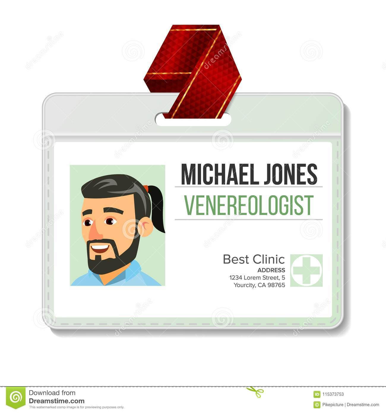Venereologist Identification Badge Vector. Man. Id Card Within Hospital Id Card Template