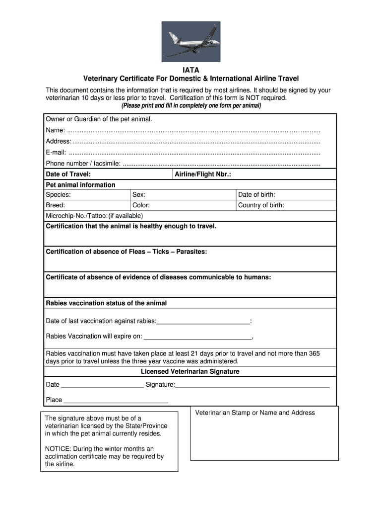 Veterinary Certificate Fill Online Printable Fillable Intended For