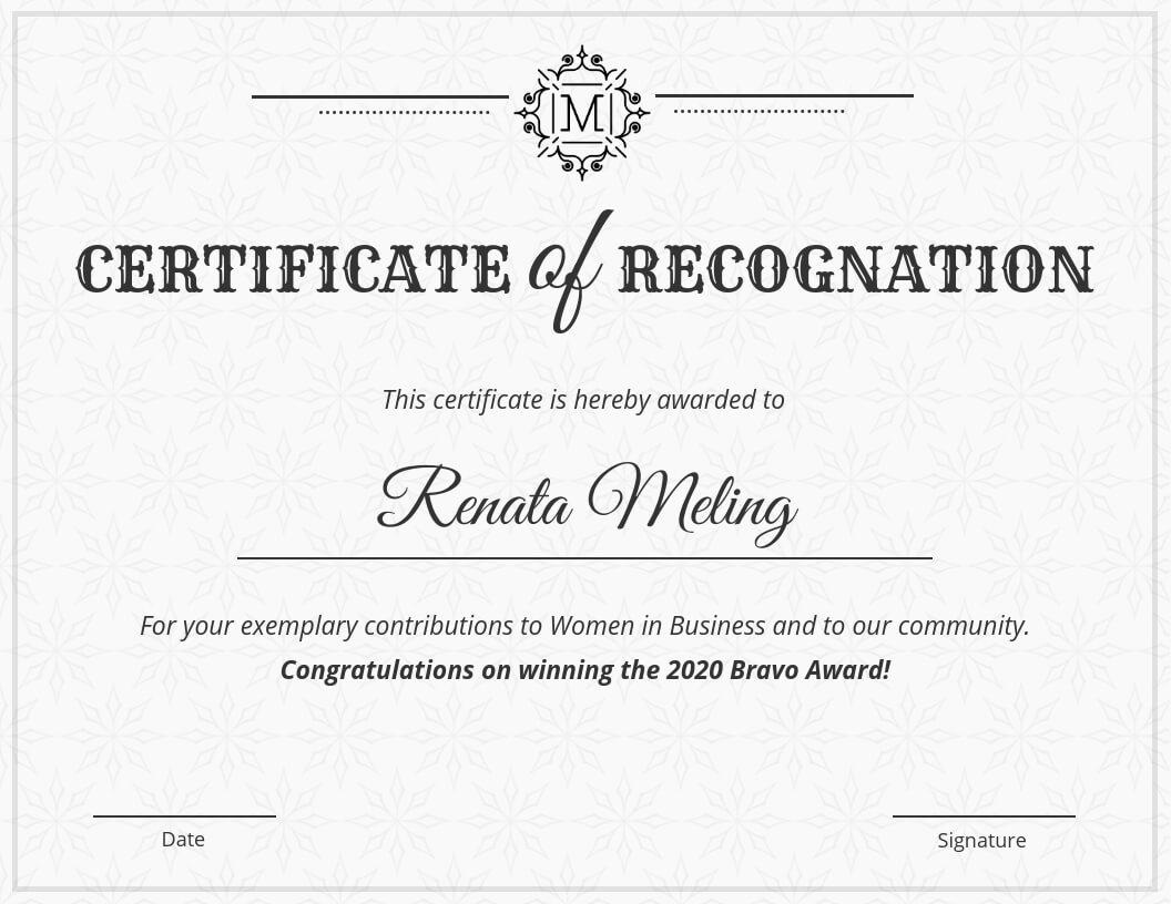 Vintage Certificate Of Recognition Template Within Volunteer Award Certificate Template