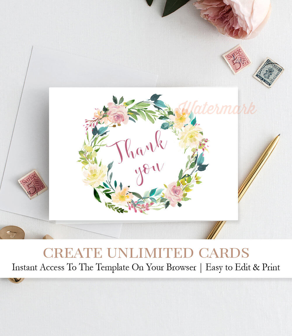Vintage Floral Baby Shower Thank You Card, N4 Throughout Template For Baby Shower Thank You Cards