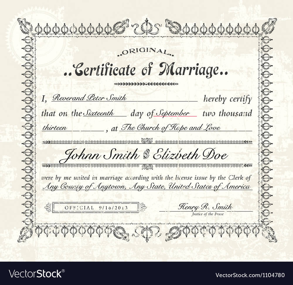 Vintage Marriage Certificate Regarding Certificate Of Marriage Template