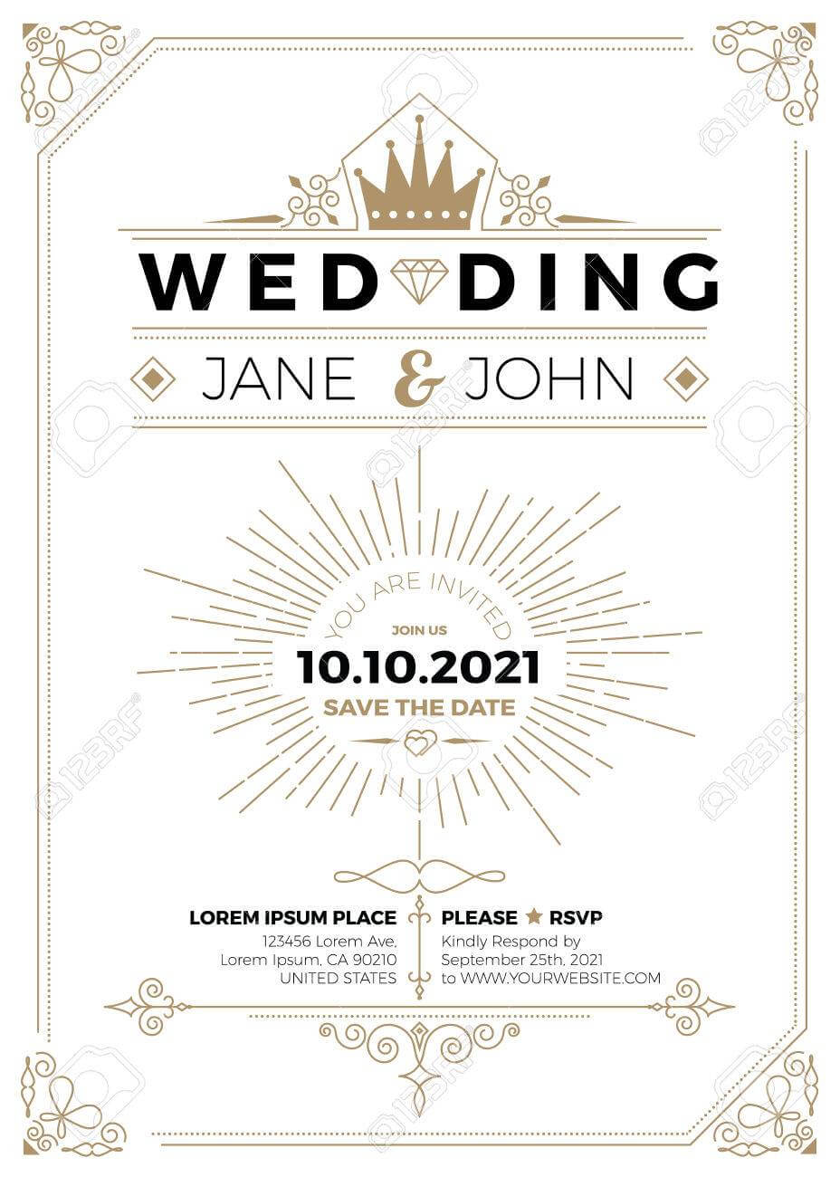 Vintage Wedding Invitation Card A5 Size Frame Layout Print Template In Wedding Card Size Template