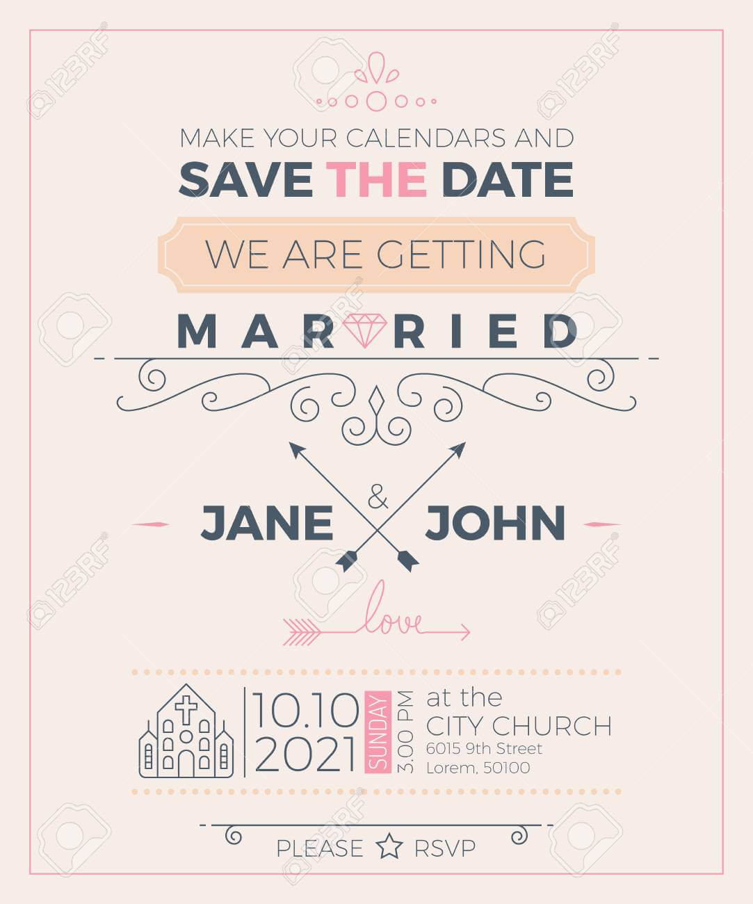 Vintage Wedding Invitation Card Template With Clean & Simple.. Regarding Church Invite Cards Template