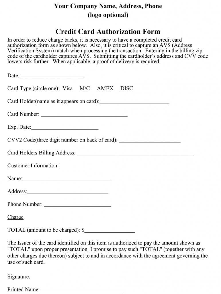 Visa Authorization Form – Calep.midnightpig.co Intended For Credit Card ...