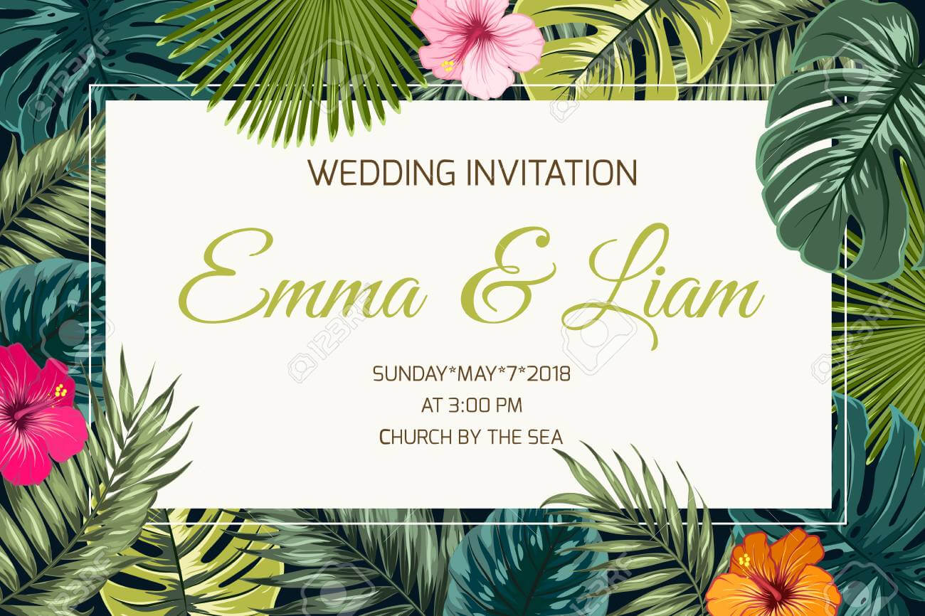 Wedding Event Invitation Card Template. Exotic Tropical Jungle.. Inside Event Invitation Card Template