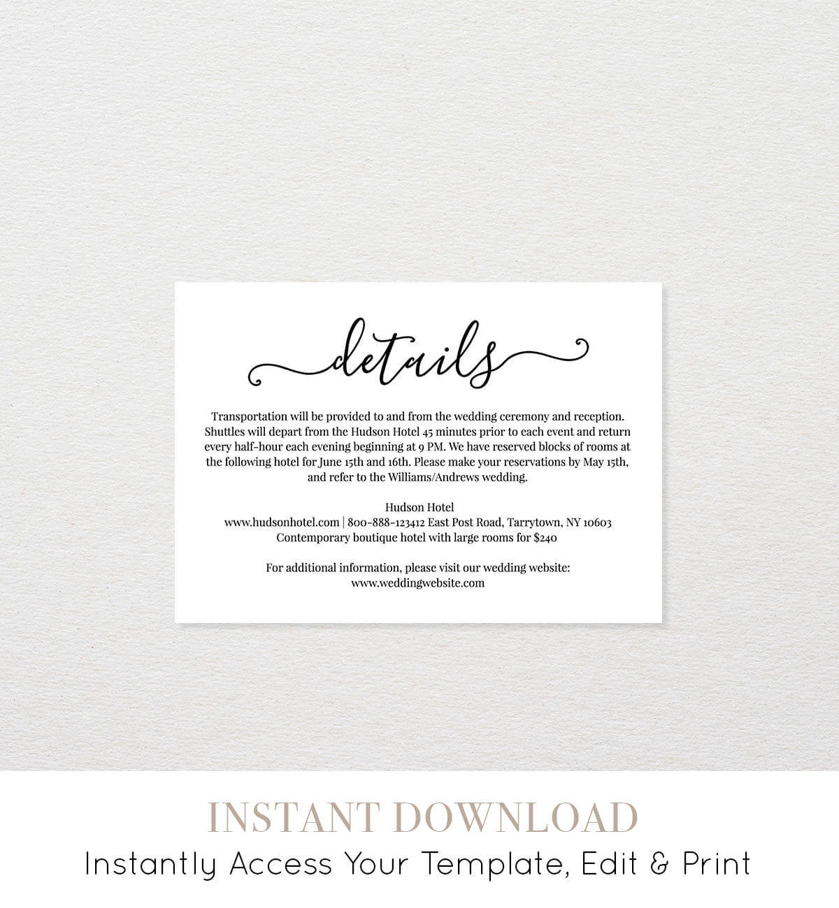 Wedding Information Card Template - Calep.midnightpig.co For Wedding Hotel Information Card Template
