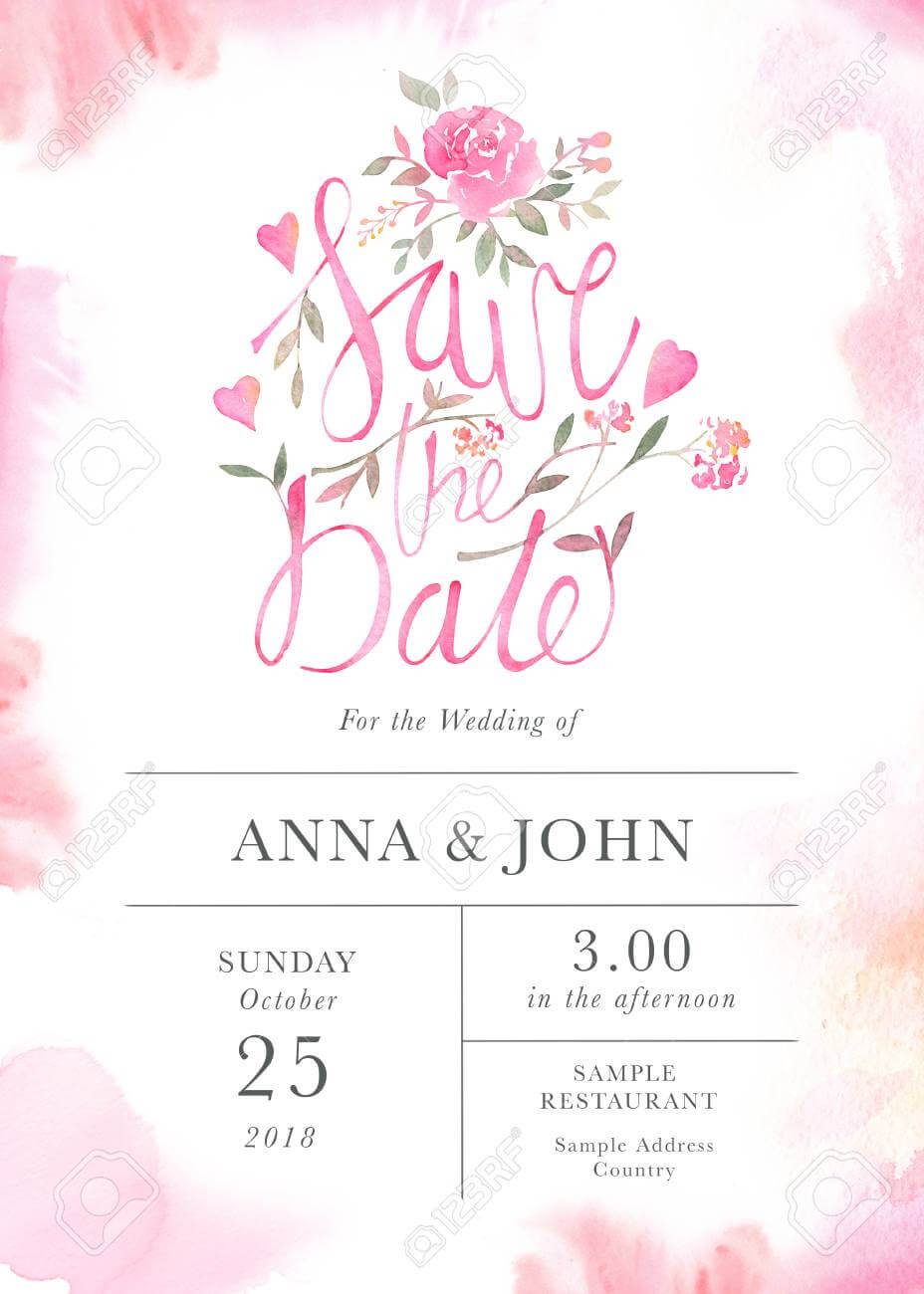 Wedding Invitation Card Template With Watercolor Rose Flowers With Regard To Sample Wedding Invitation Cards Templates