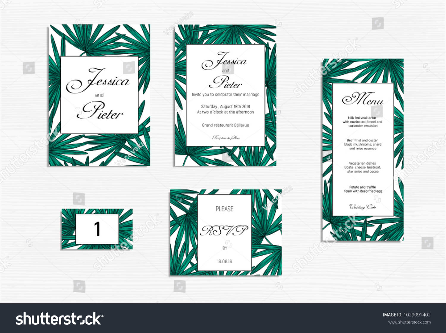Wedding Invitations Set Mockup Tropical Design Inside Wedding Card Size Template