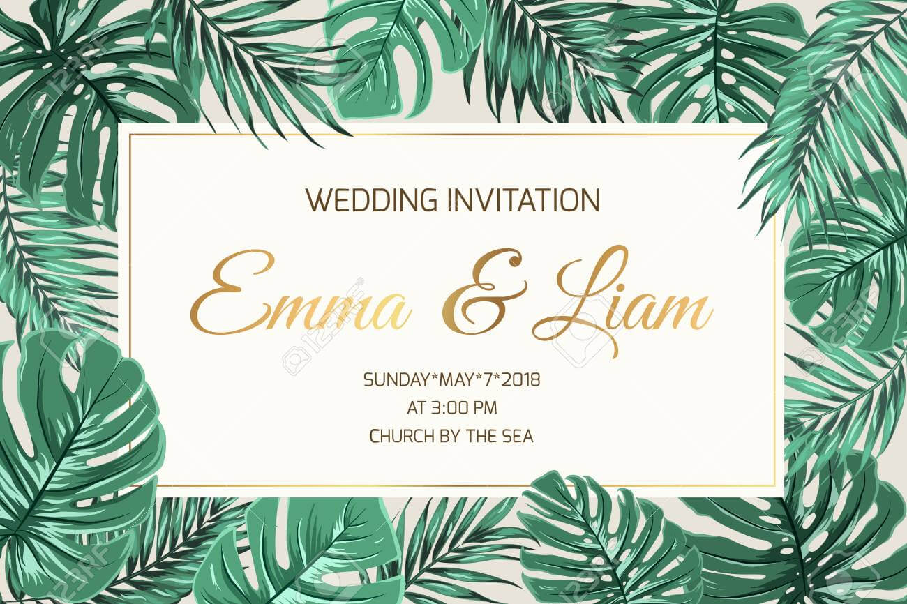 Wedding Marriage Event Invitation Card Template. Exotic Tropical.. With Event Invitation Card Template