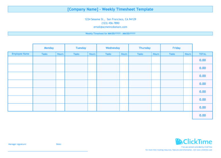 free multiple employee weekly timesheet template