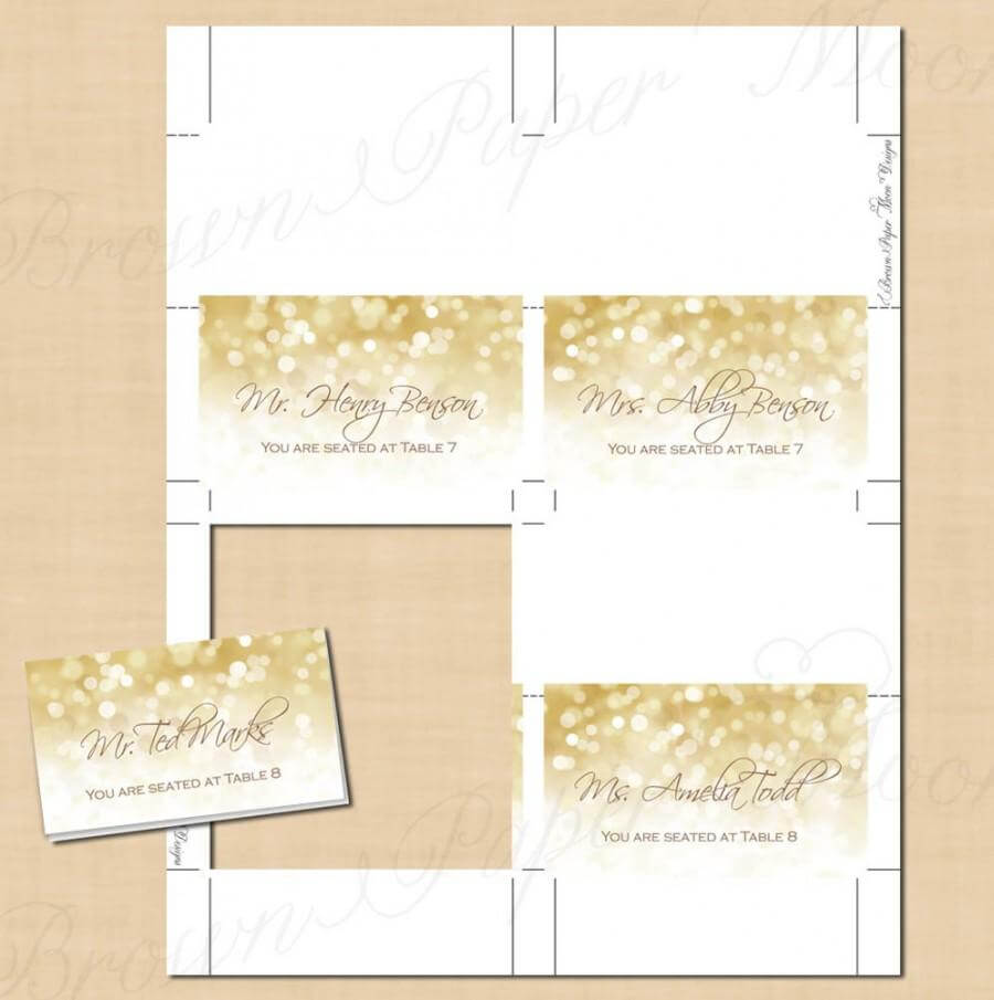 White Gold Sparkles Place Card Tent (Fold To 3.5X2): Text Inside Free Place Card Templates Download