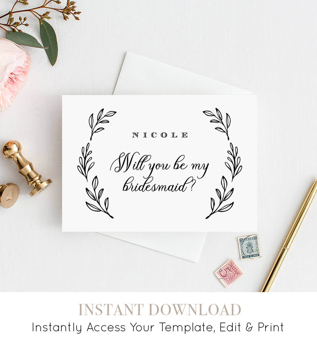 Will You Be My Bridesmaid Card, Instant Download Regarding Will You Be My Bridesmaid Card Template
