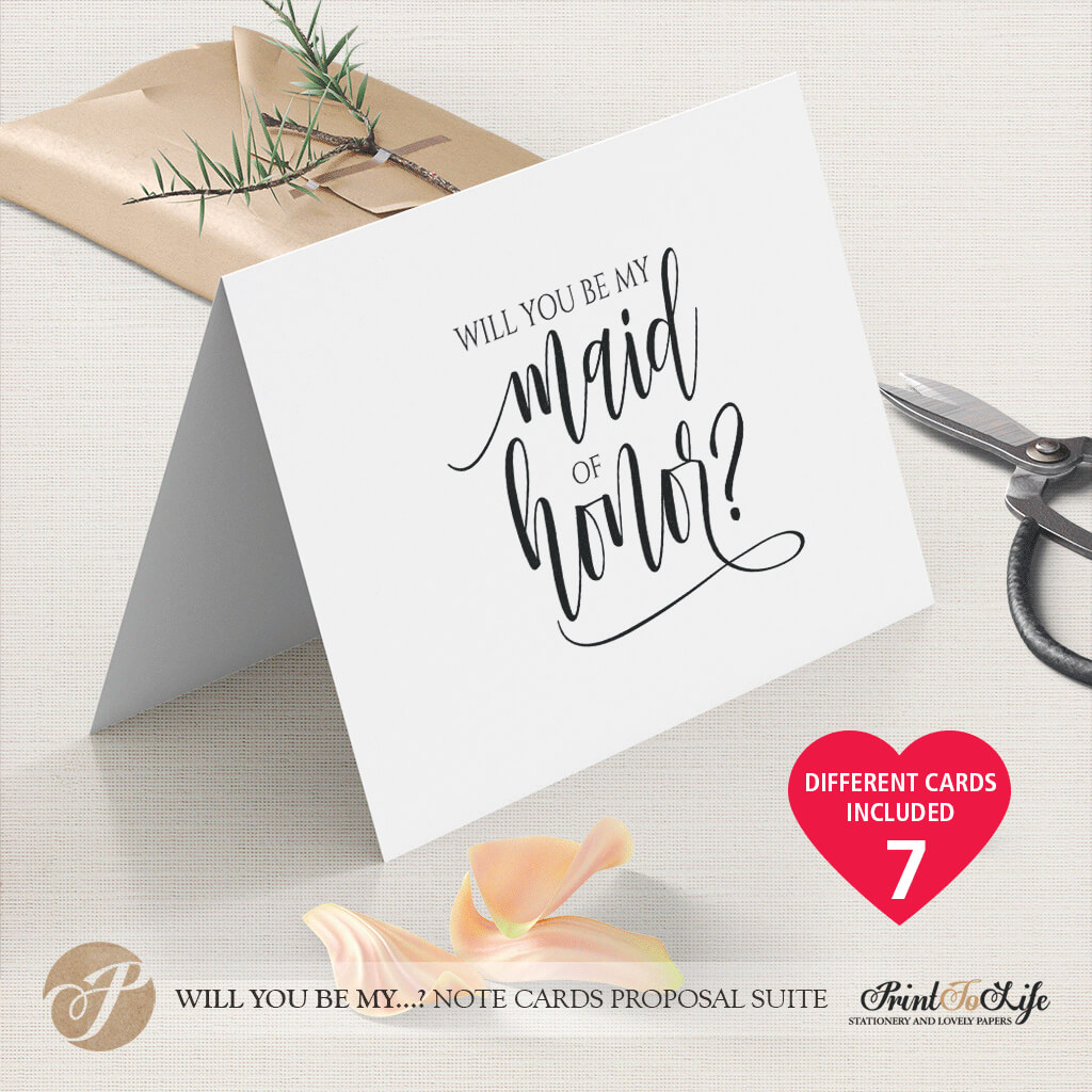 Will You Be My Bridesmaid Card, Printable Set Of 7 Cards Templates In Will You Be My Bridesmaid Card Template