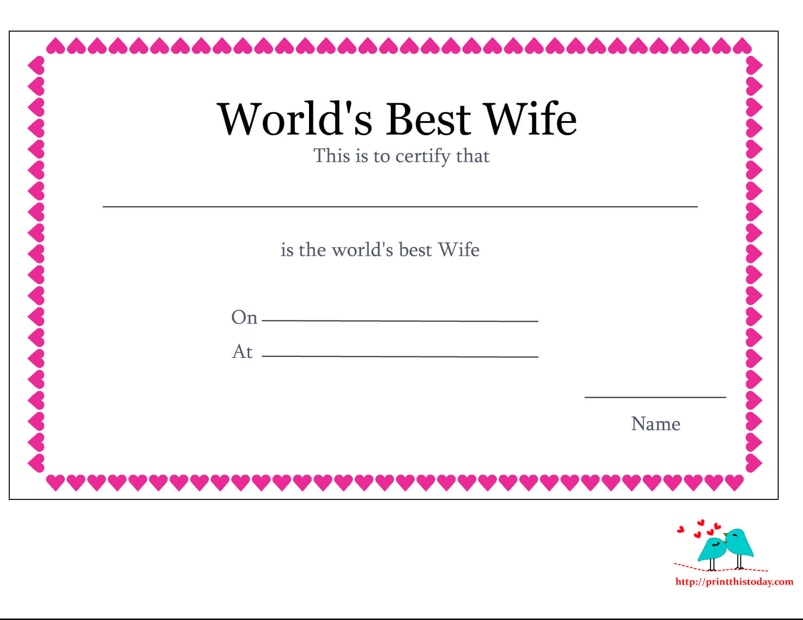 World S Best Certificate Printable – Calep.midnightpig.co Throughout Love Certificate Templates