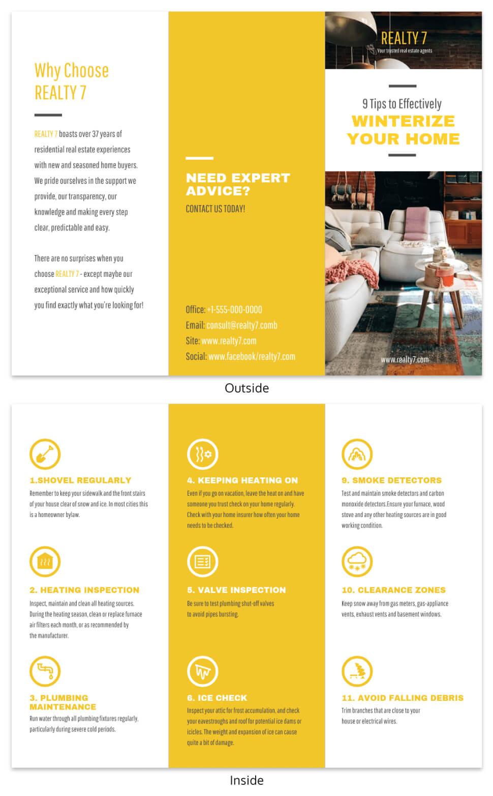 Yellow Real Estate Informational Tri Fold Brochure Template With Regard To Brochure 4 Fold Template
